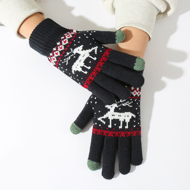 Wholesale Christmas Deer Plus Velvet Thickened Cold-proof Cycling Touch Screen Knitted Gloves