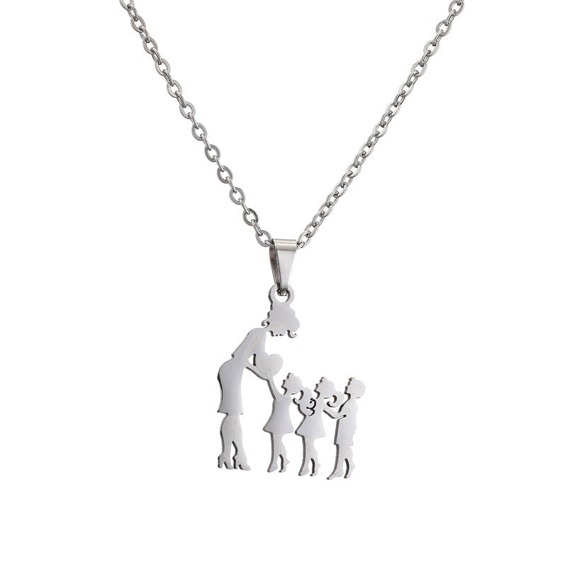 Wholesale Family of Four Silhouette Pattern Stainless Steel Titanium Steel Necklace