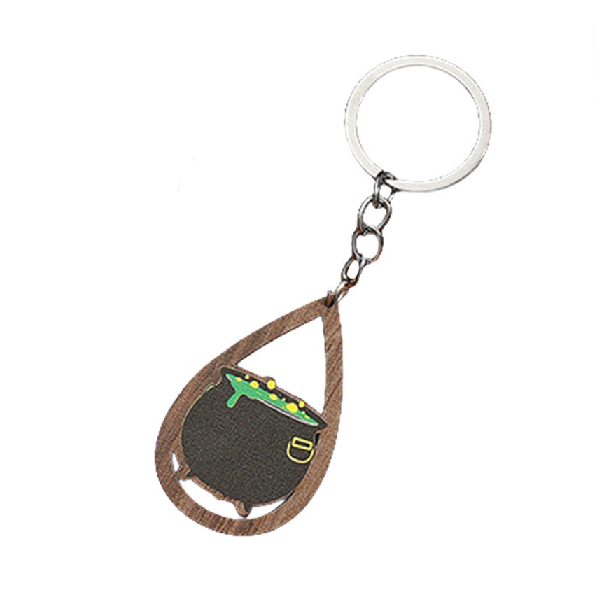 Wholesale Halloween Water Drops Pumpkin Ghost Print Wooden Keychain