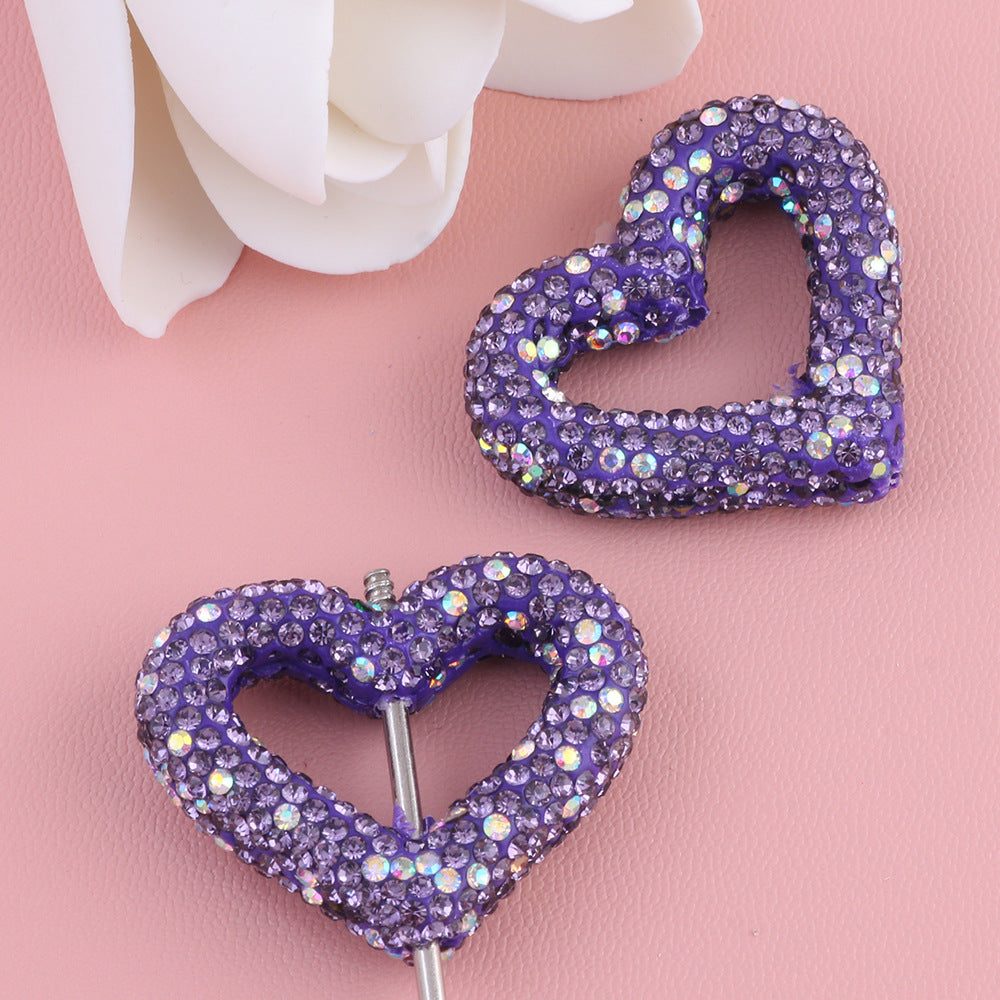 Wholesale 10pcs Hollow out heart-shaped water drill filled with clay straight hole beads