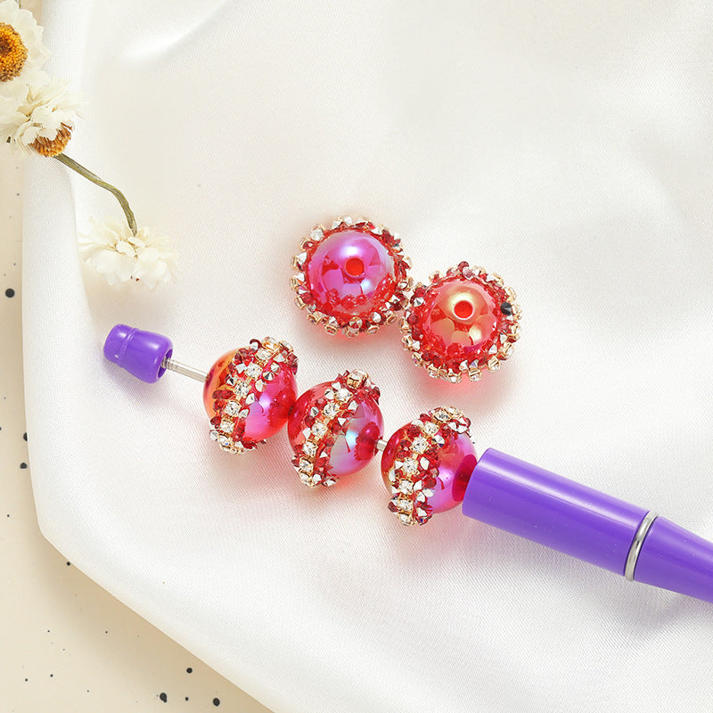 Wholesale 10pcs luminous with diamond straight hole handmade round Acrylic beads