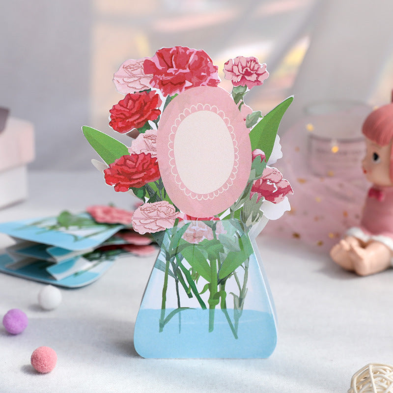 Wholesale Mother's Day Carnation Flower Folding Handmade Paper Carving 3D Greeting Cards