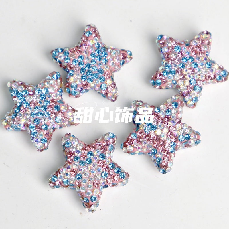 Wholesale 5PCS Clay Diamond Bow Full Diamond Five-pointed Star Beads