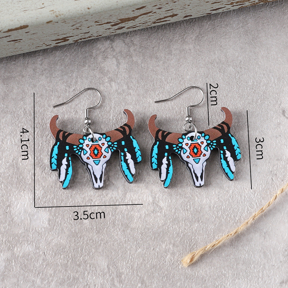 Wholesale Western ethnic style bull head wooden double-sided earrings