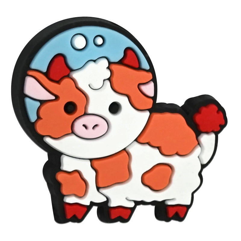Wholesale Random 100pcs Cartoon Colorful Cow Series Pvc Soft Glue Double-Sided Focus Beads
