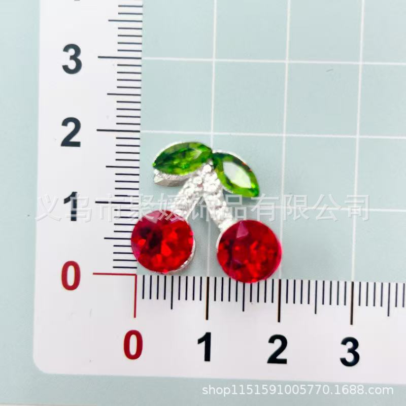 Wholesale 20pcs Double-sided three-dimensional alloy cherry-shaped rhinestone 3D Crystal Beads