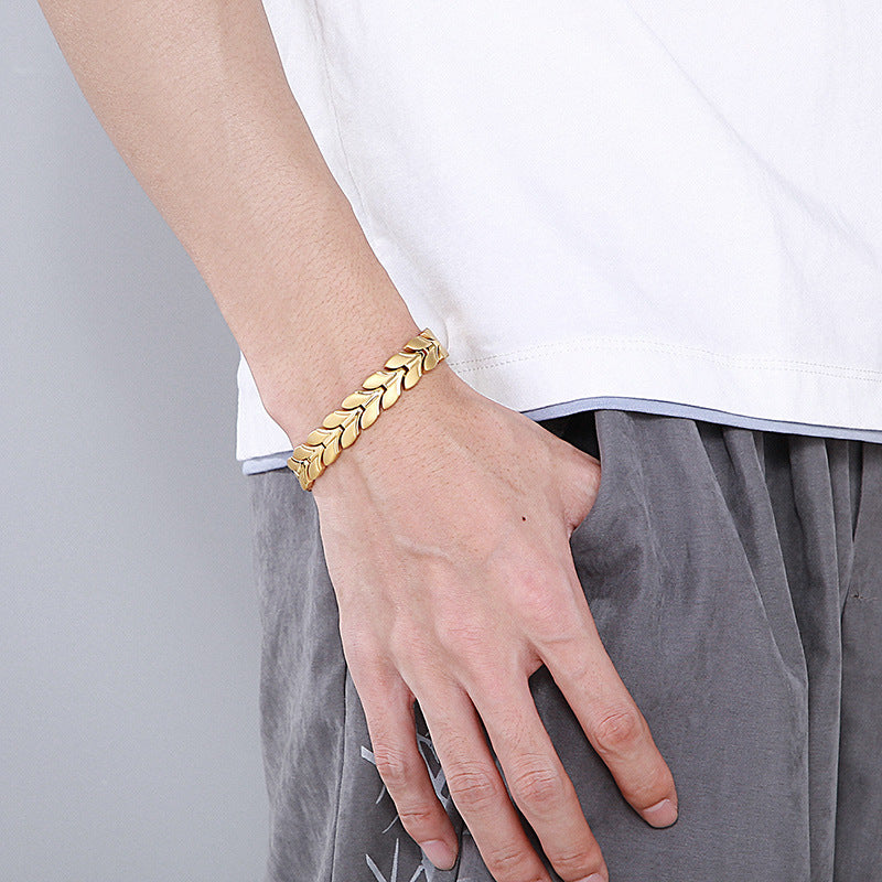 Wholesale Titanium Steel Geometric Detachable Stainless Steel Magnet Gold Plated Bracelet