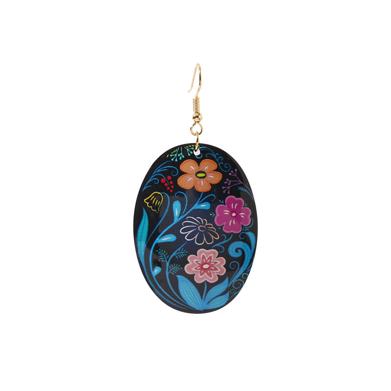 Pendientes de flores de color acrílico ovalado al por mayor