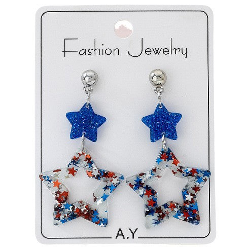 Wholesale American Independence Day Series Earrings Red White Blue Pentagram Earrings American National Day Earrings