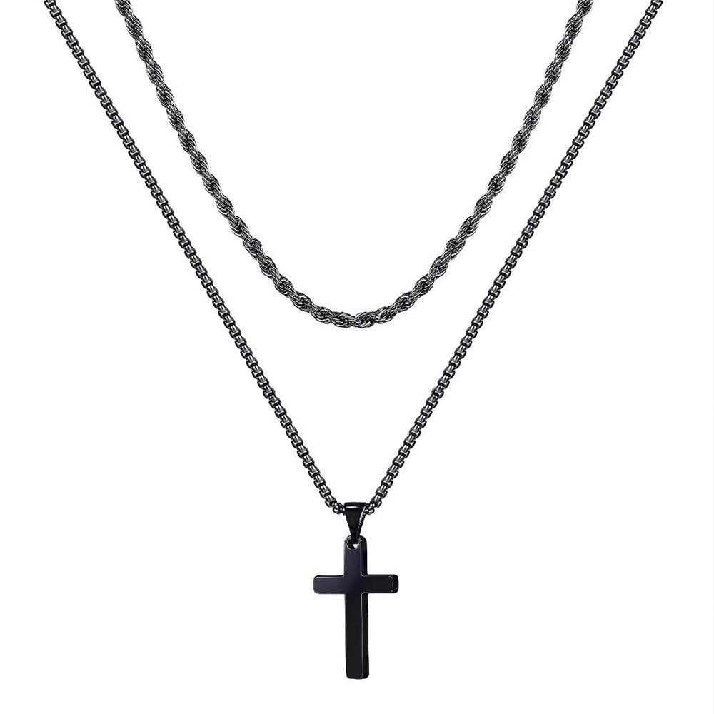 Wholesale Snake bone chain double layered cross pendant stainless steel necklace
