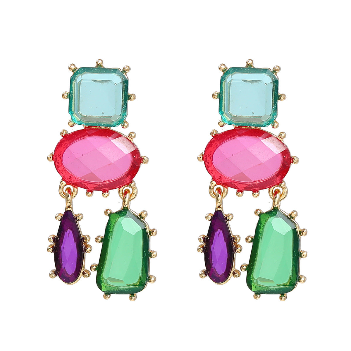 Wholesale Multi-layer Geometric Color Diamond Alloy Earrings