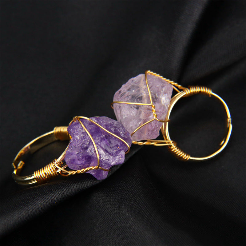 Wholesale The New Statement Hand-wound Rough Stone Agate Ring Is Adjustable