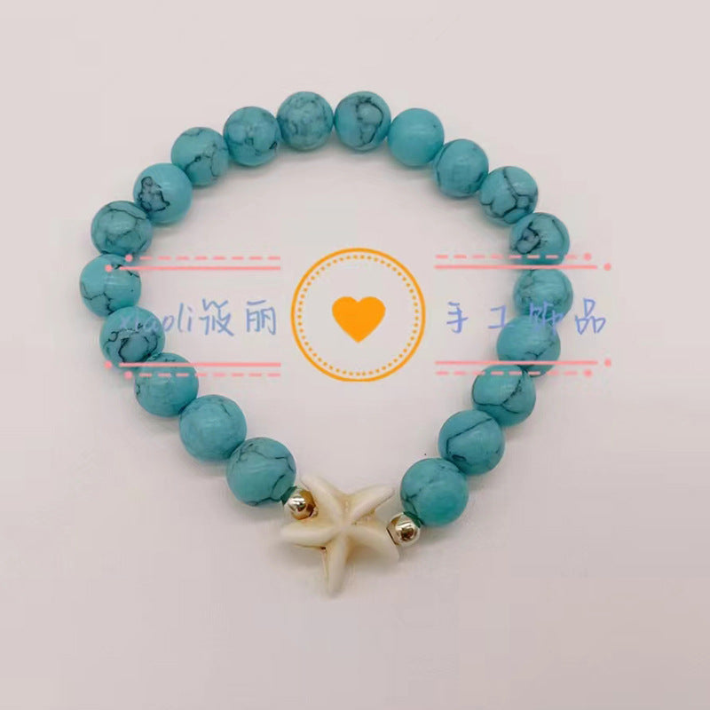Wholesale Turtle Starfish Elastic Beaded White Blue Turquoise Bracelet