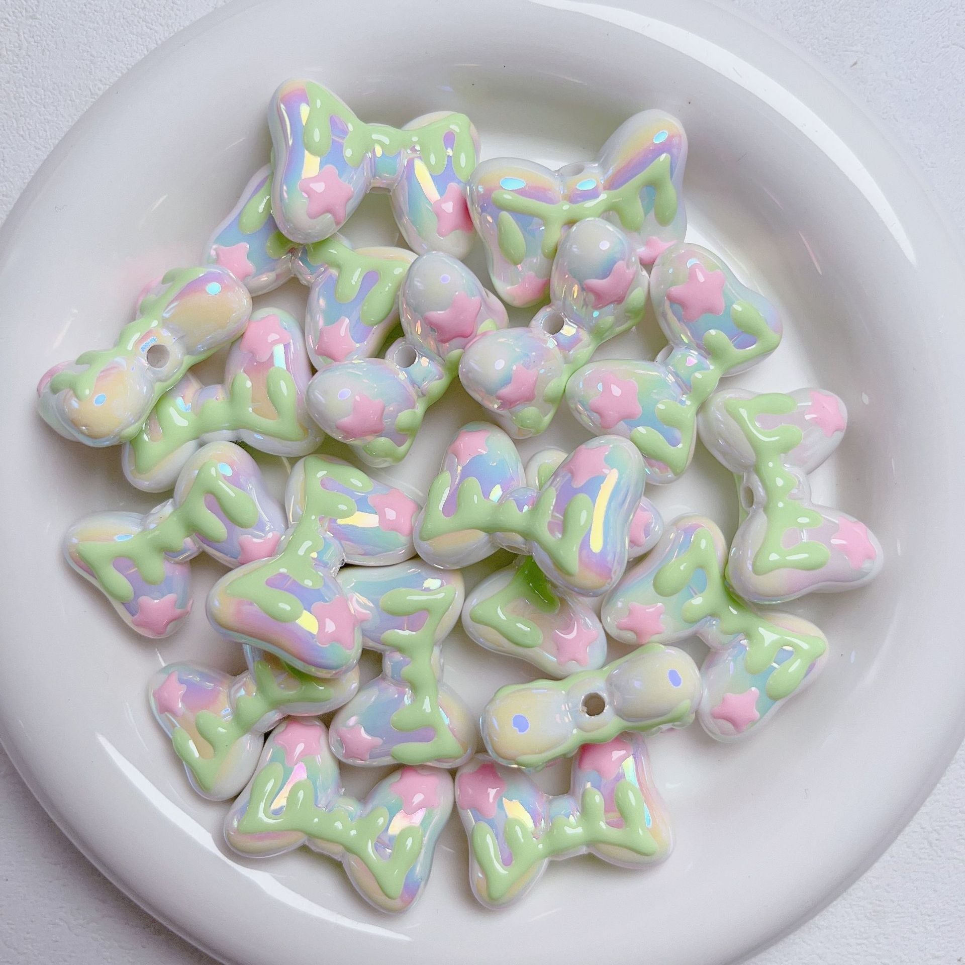 Wholesale Acrylic Hand Painted Bow Love Beads