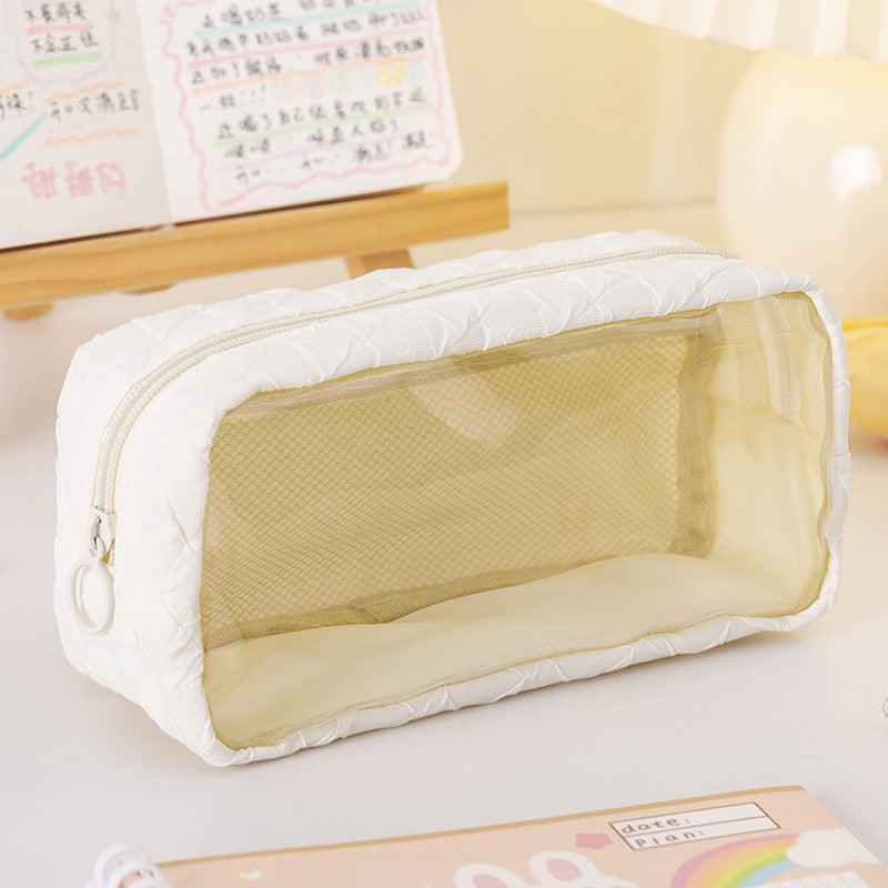 Wholesale Polyester PU Large Capacity Transparent Pencil Case