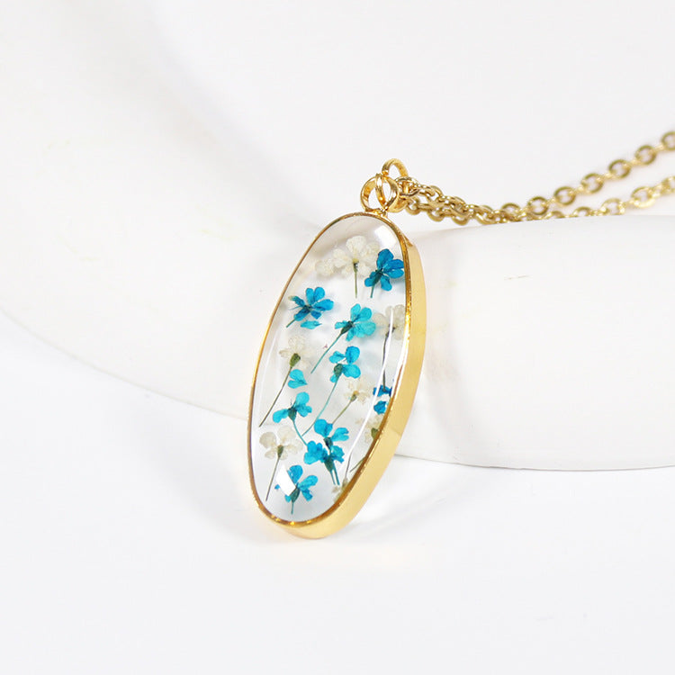 Wholesale 12pcs Colorful Baby's Breath Dripping Resin Natural Dried Flower Plant Specimen Necklace