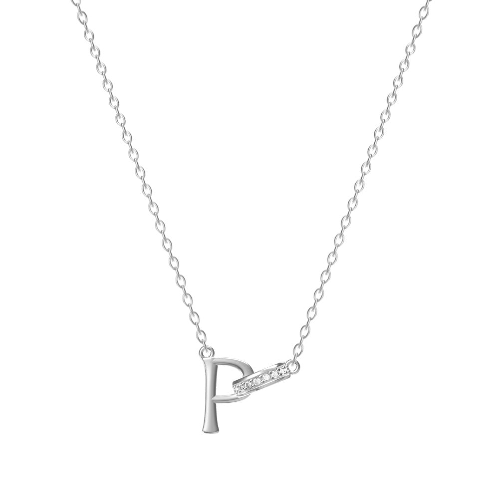 Wholesale 26 letter titanium steel necklace with diamonds