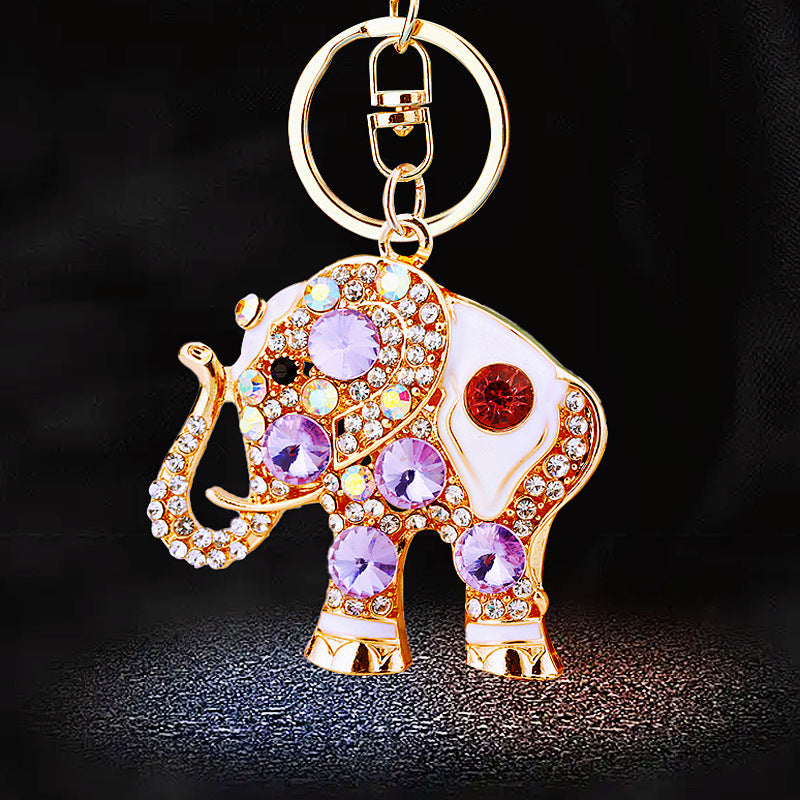 Wholesale Crystal studded diamond elephant cute metal keychain