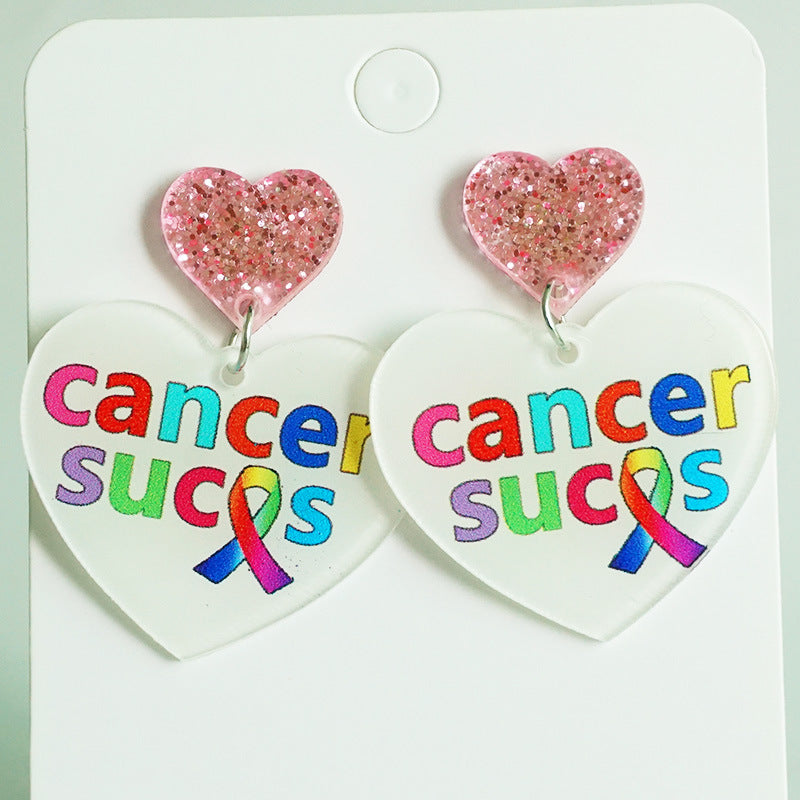 Wholesale 2 Pairs/Pack Pink Ribbon Cancer Survivor Acrylic Earrings