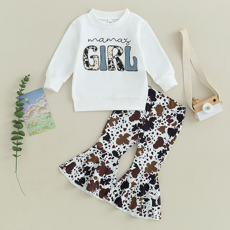 Wholesale Cotton Children's Suit Leopard Print Bell Bottoms Two Piece Set