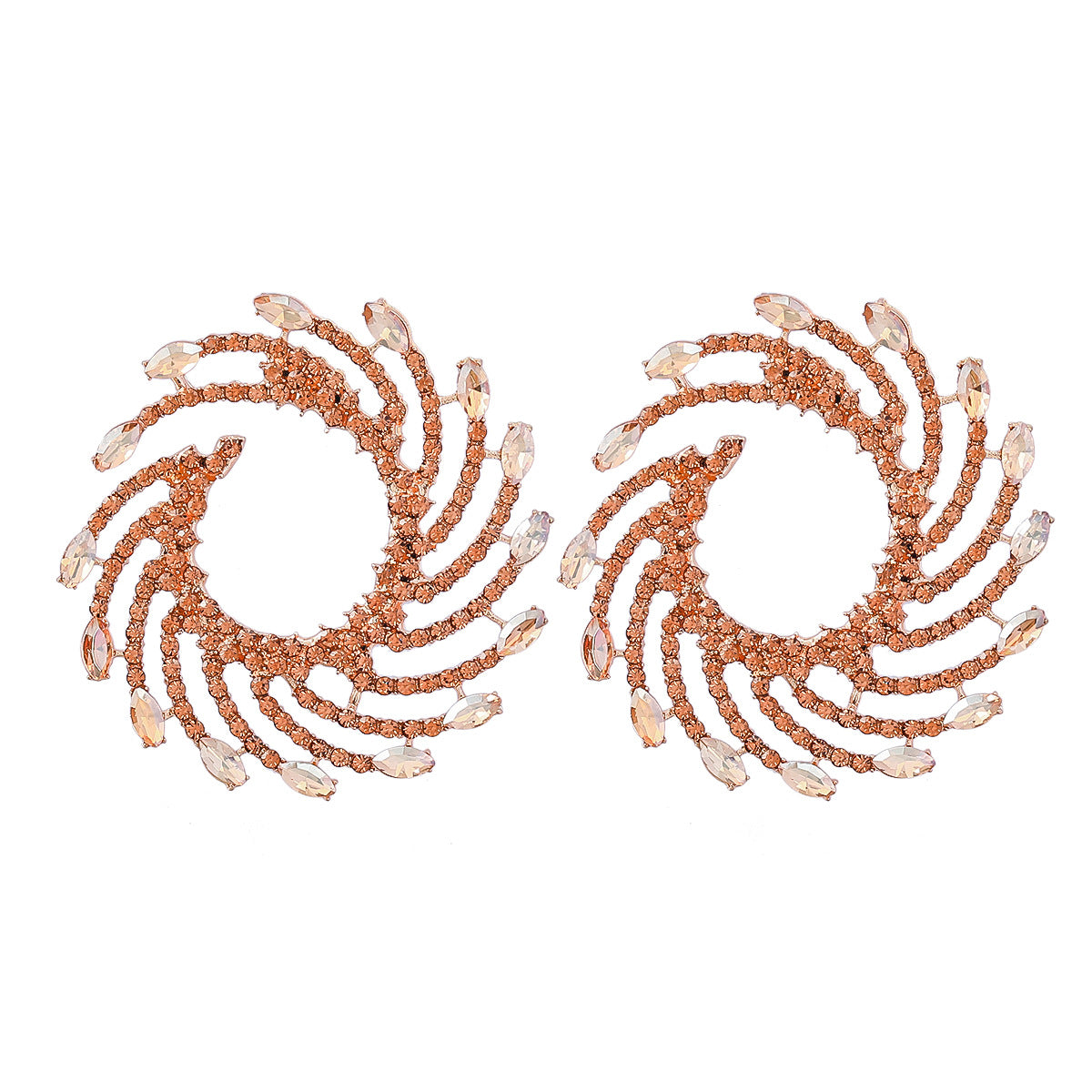 Wholesale Exaggerated Spiral Alloy Diamond Sunflower Earrings