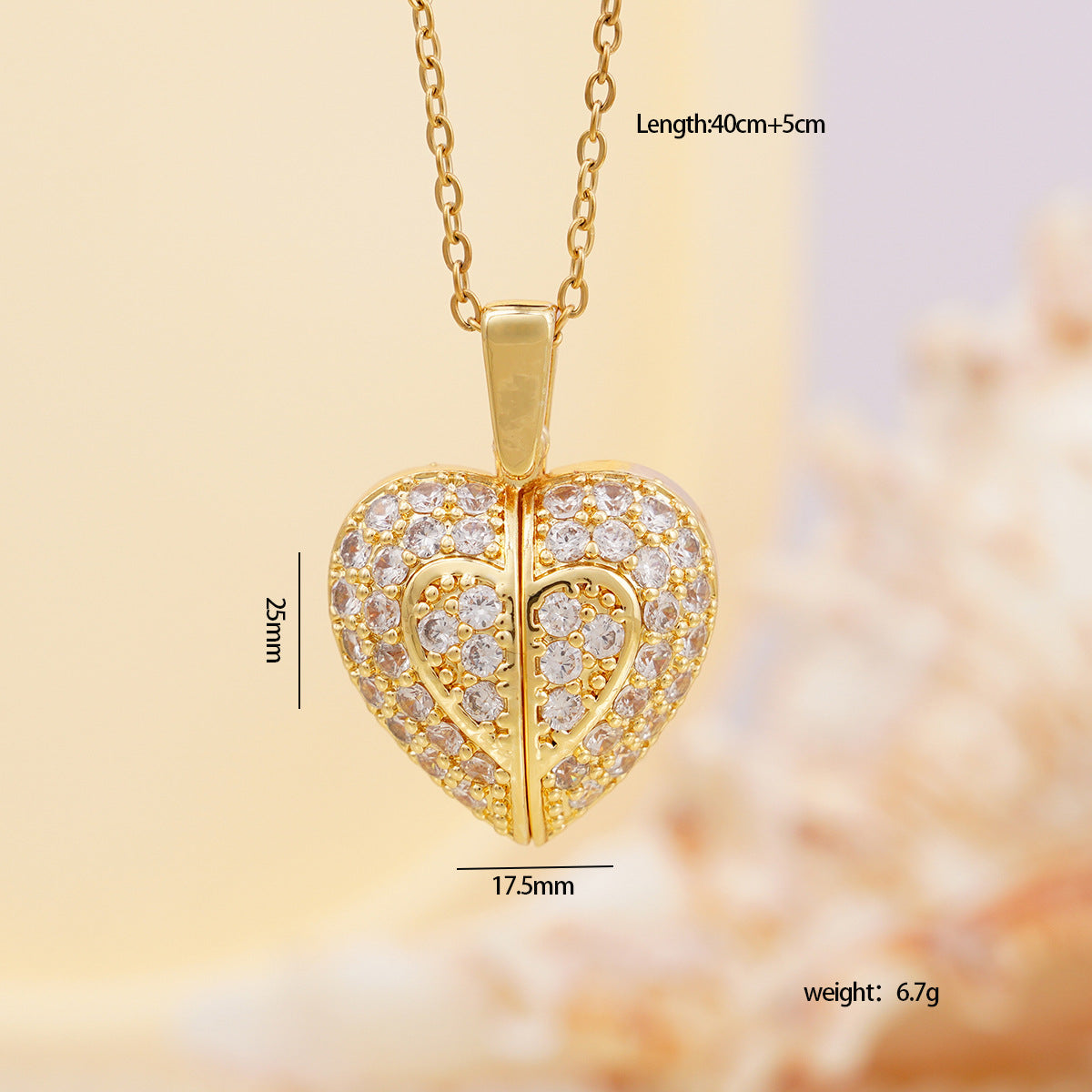 Wholesale Personalized opening and closing copper zircon heart-shaped wing clavicle necklace