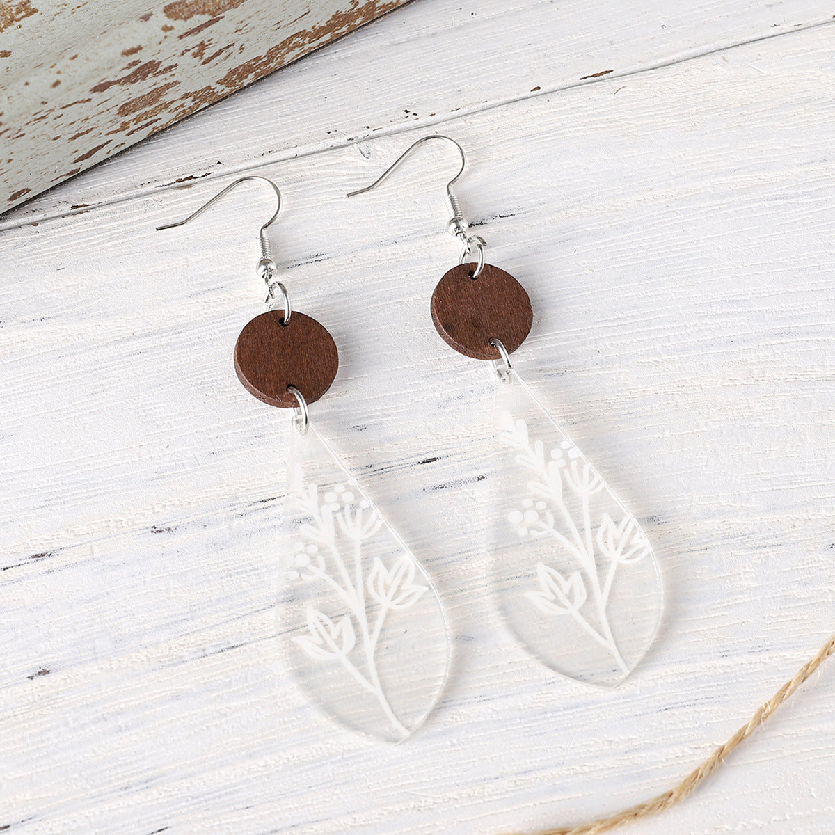 Wholesale Spring/ Summer Vacation Earrings - Simple Floral Teardrop Patchwork Pendant