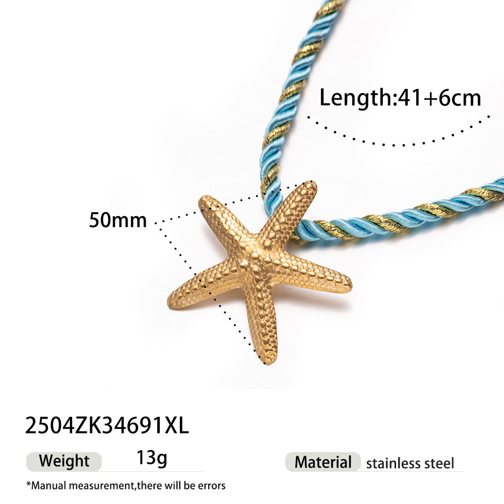 Wholesale Tyna European and American Light Luxury 18K Gold Stainless Steel Conch Sea Star Sun Thick Rope Necklace All-match Cross-border Trendy Jewelry
