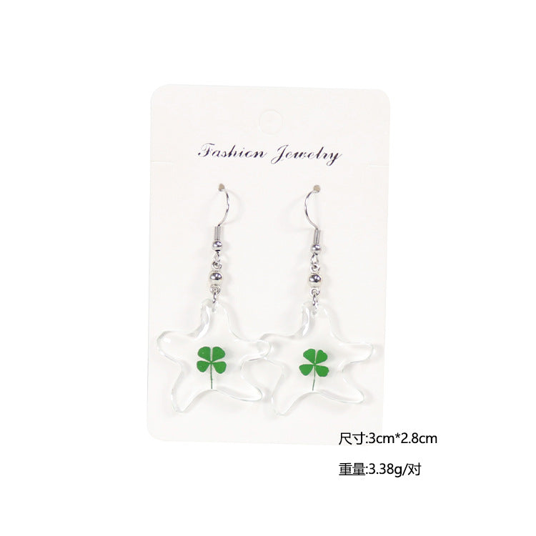 Wholesale 10pcs Four-leaf Clover Natural Specimen Earrings