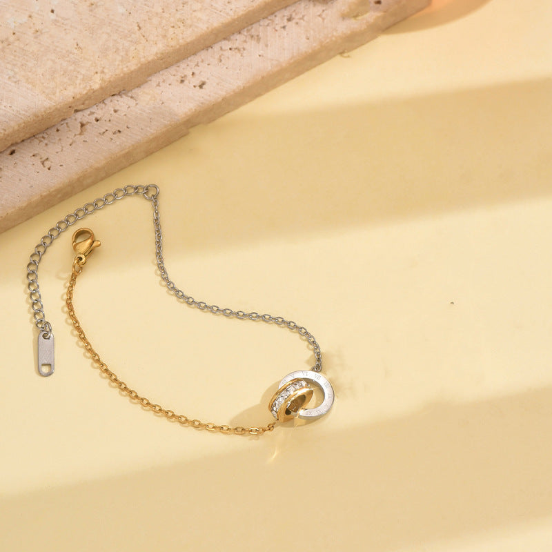 Wholesale Stainless steel gold and silver two tone circular single row rhinestone necklace  bracelet  and earrings