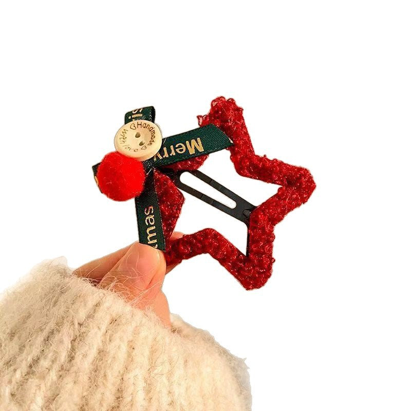 Wholesale Plush Christmas Star BB Hair Clip Sweet Girly Fashion Hair Accessory For Women Side Bangs