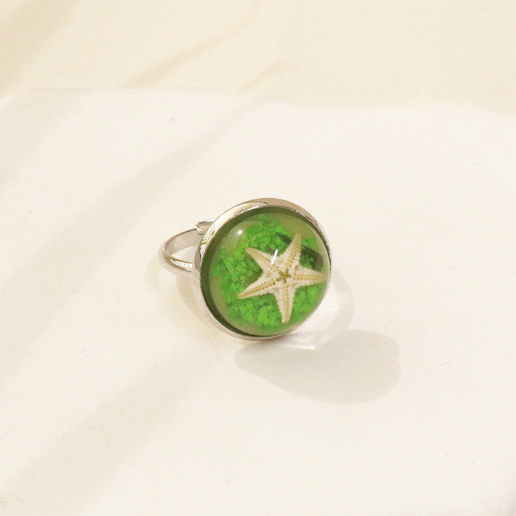 Wholesale 6pcs Starfish Amber Handmade Open Adjustable Ring