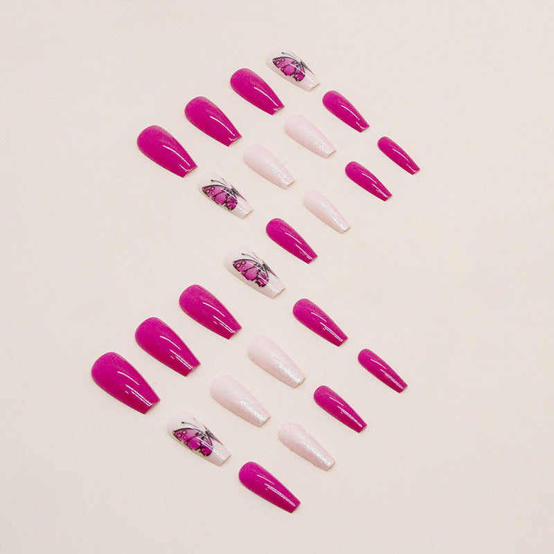 Wholesale Flat Toe Ballet Nail Purple Charm Butterfly Solid Color Gloss Nail Stickers