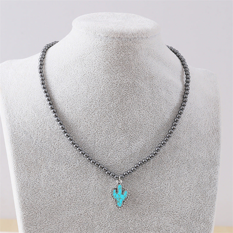 Wholesale Bull head five-pointed star round bead necklace