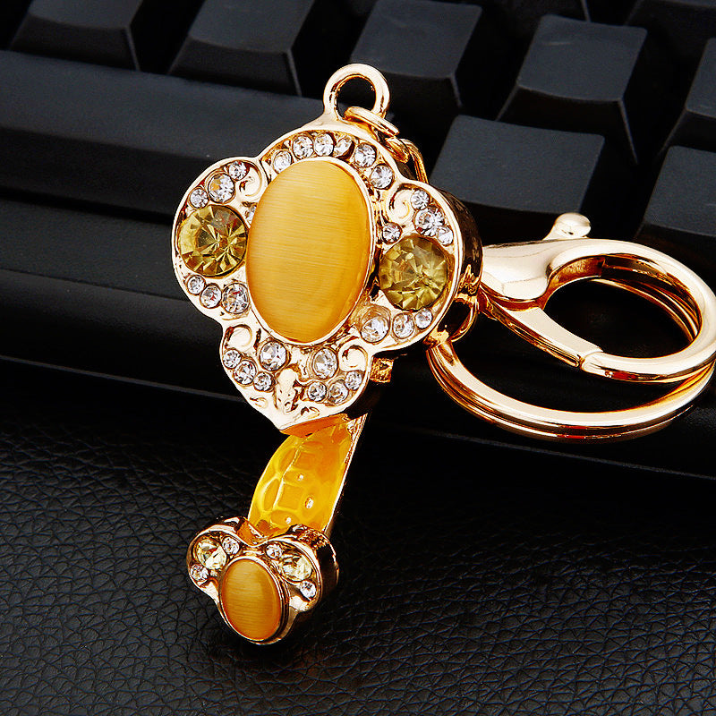 Wholesale Metal Pink Rhinestone Lucky Bag Keychain Chinese Style Car Key Accessory For Women Gift
