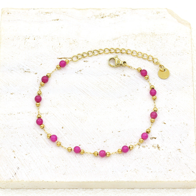 Wholesale Gold Plated Stainless Steel Freshwater Natural Stone Bracelet