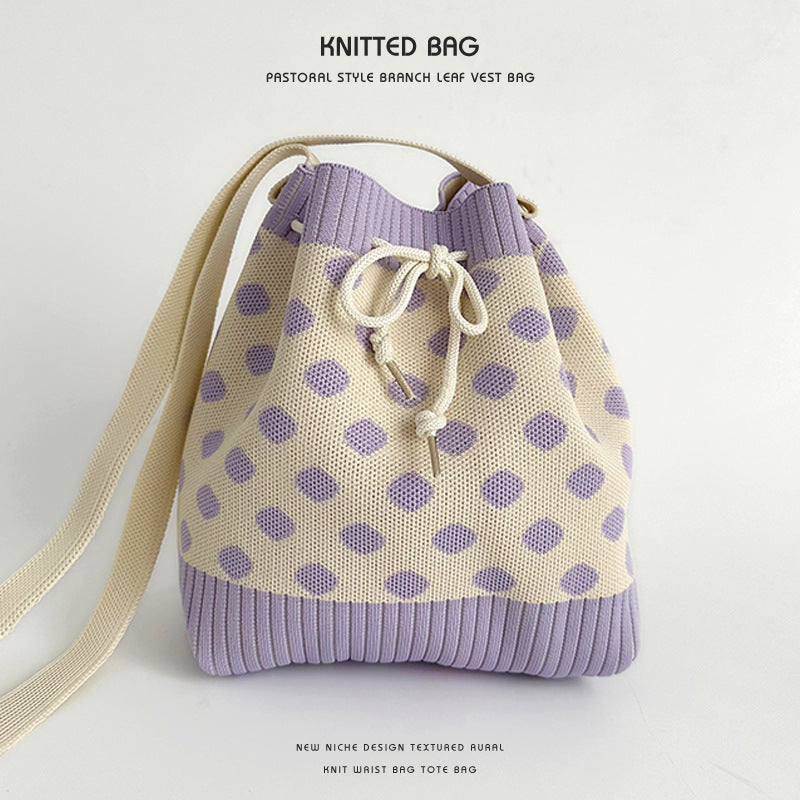 Wholesale Knitted wool drawstring lunch box bag handbag hand tote bag bucket bag