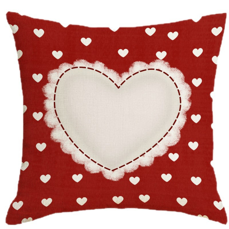 Wholesale  Valentine' s Day  Imitation linen Pillow Cover Red Heart Set