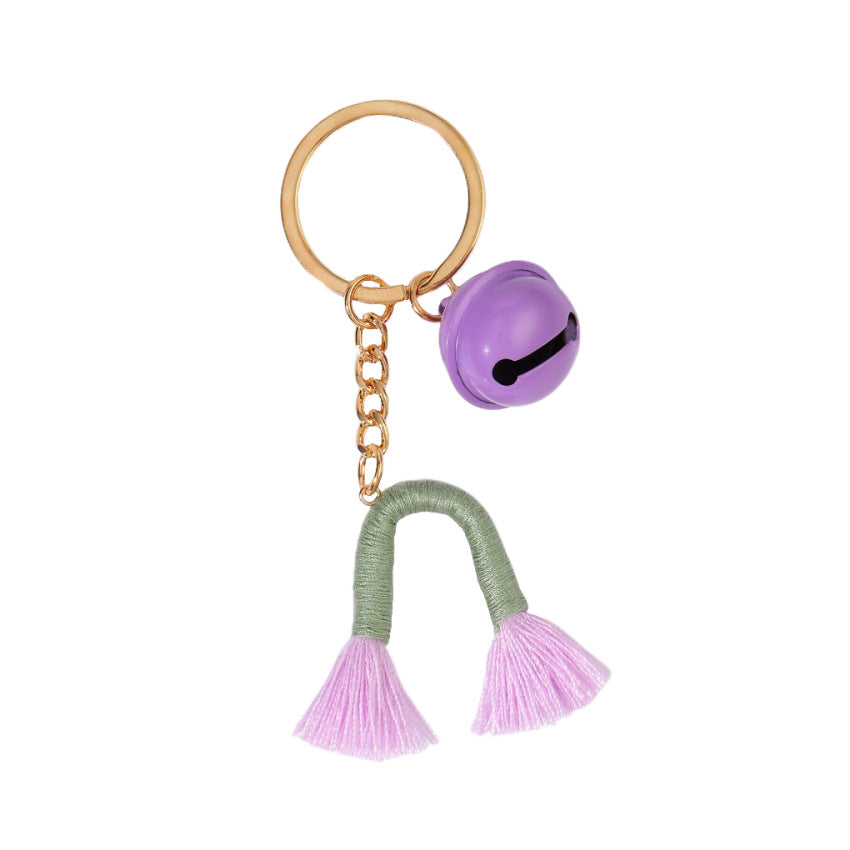 Wholesale of New Hand Woven Cotton Thread Bell Rainbow Keychain