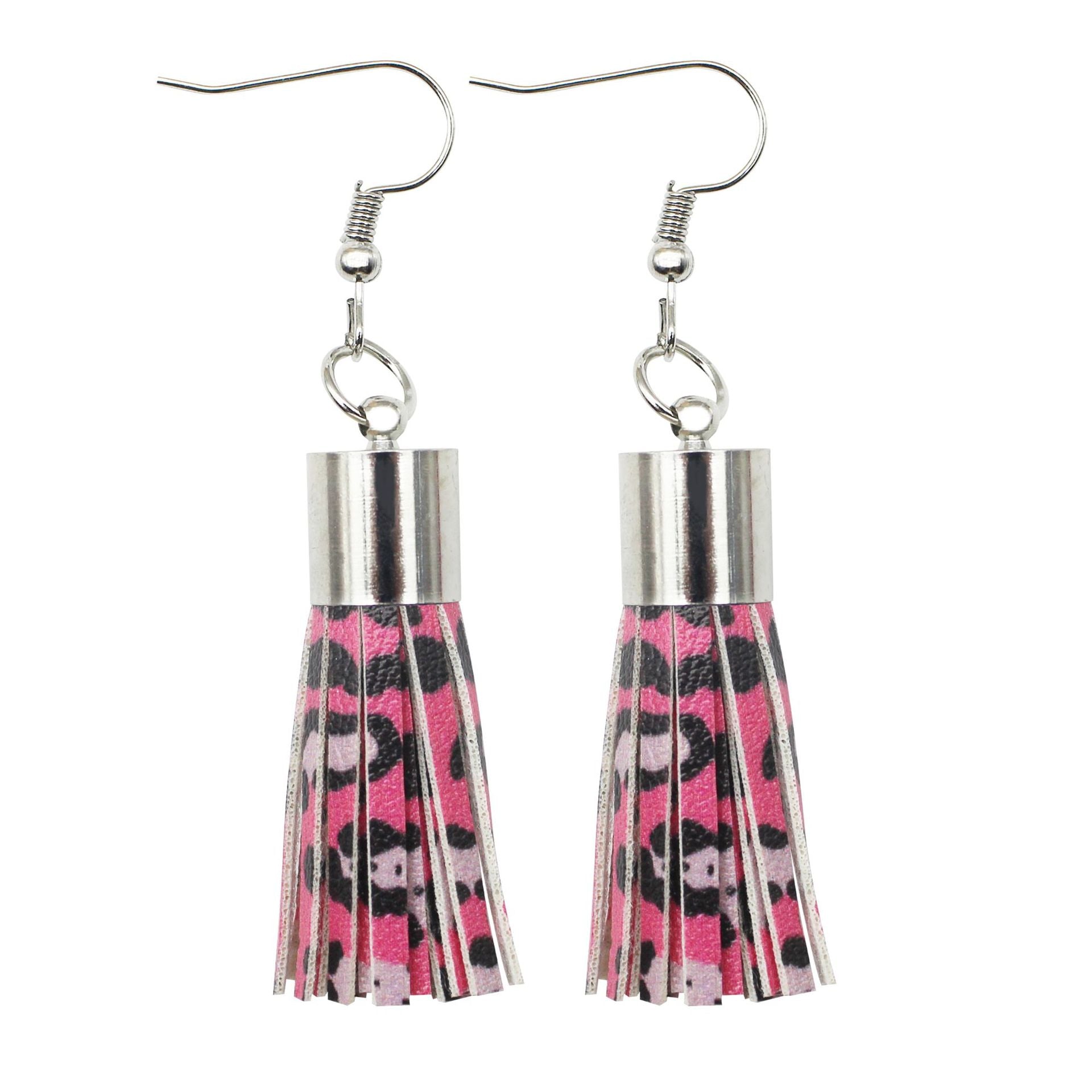 Wholesale Leopard Spot Leather Tassel PU Earrings
