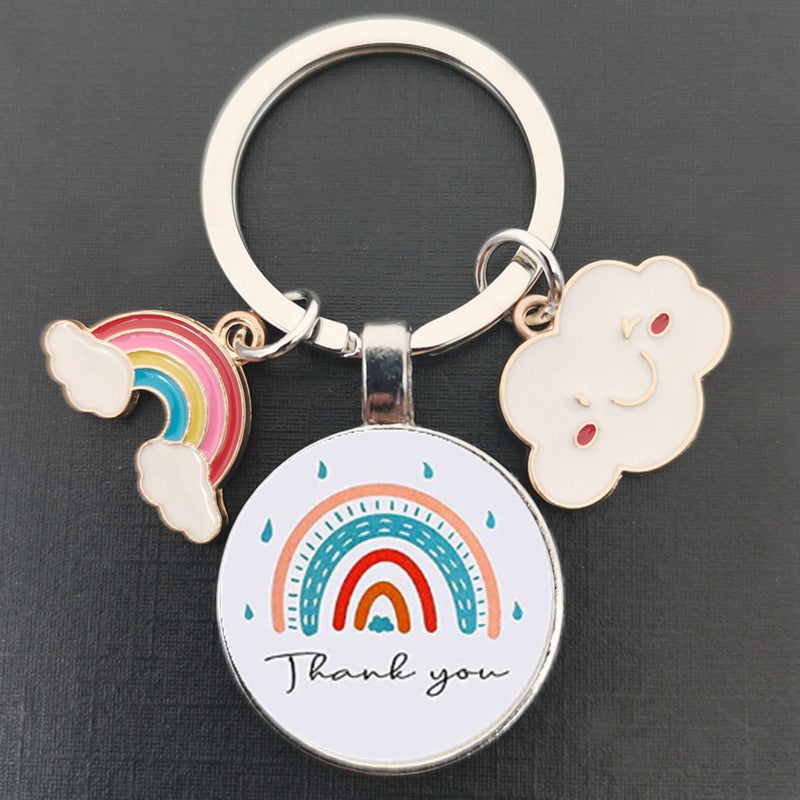 卸売レインボー透明ガラスパッチメタルキーホルダー