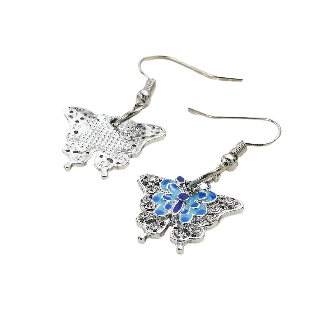 Wholesale Diamond Oil Dripping Blue Vintage Butterfly Zinc Alloy Earrings