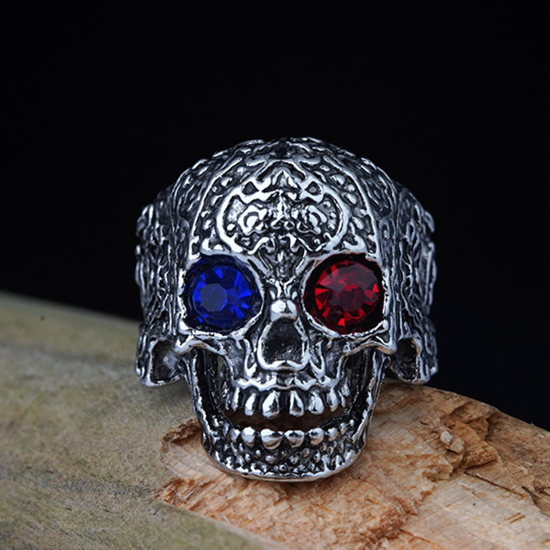Wholesale Crystal Color Eyes Skull Open Adjustable Ring