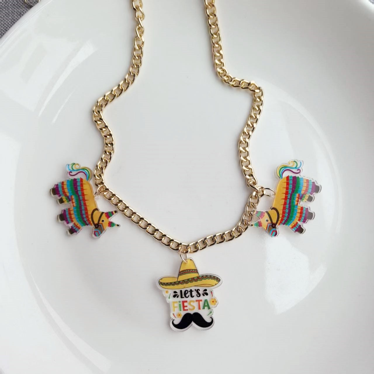 Wholesale Carnival Chili Rainbow Horse Wine Bottle Ghost Hat Sand Hammer Acrylic Necklace