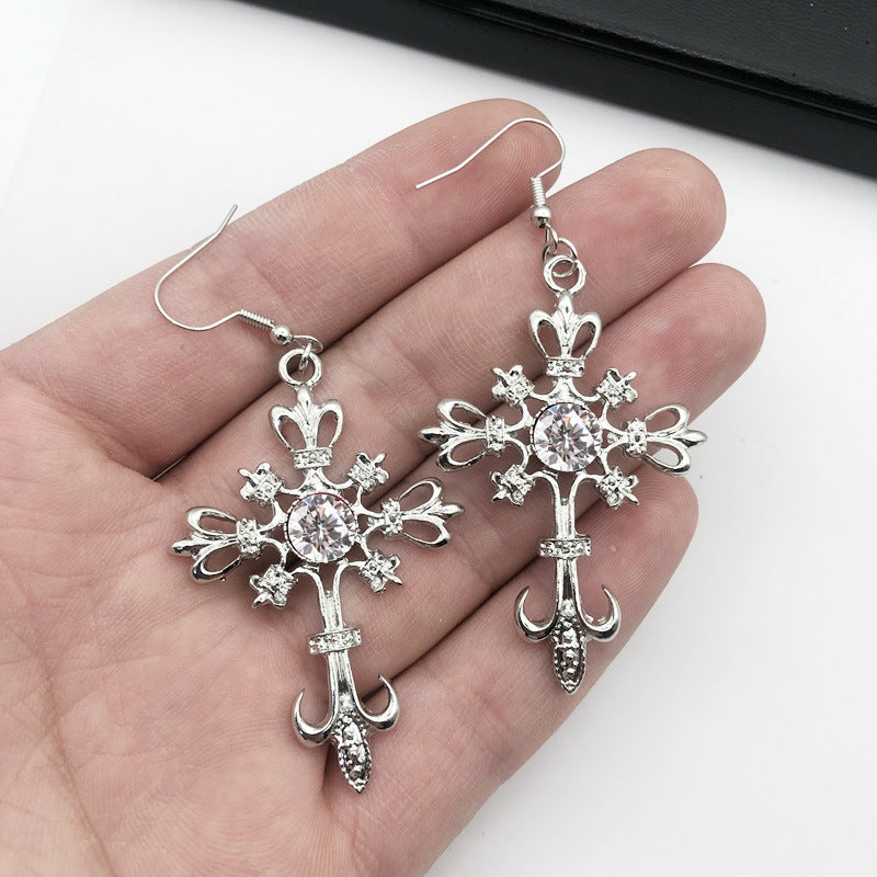 Wholesale Gothic Punk Cross Crystal Alloy Earrings