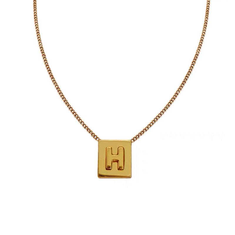 Wholesale Titanium Steel 26 English Letters Gold Square Letter Necklace