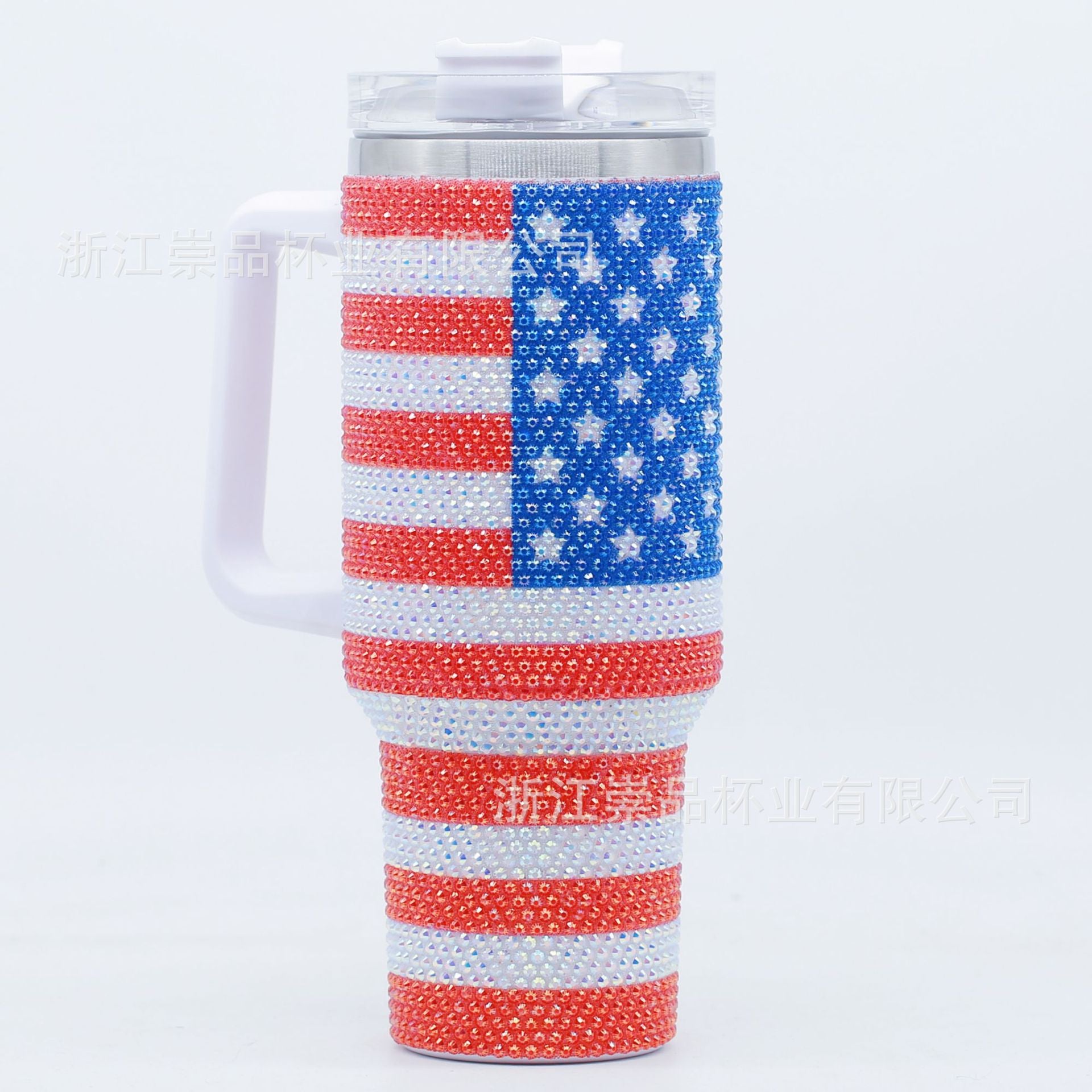Wholesale Tumbler Diamond Stars and Stripes Stainless Steel Insulated Car Cup with Handle 40oz