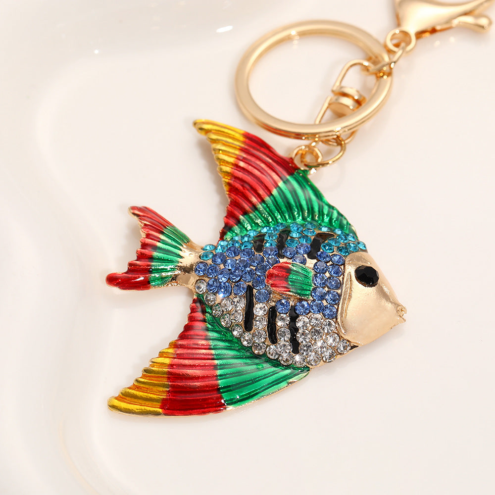 Wholesale Cartoon tropical fish marine creatures rhinestones Metal Keychain