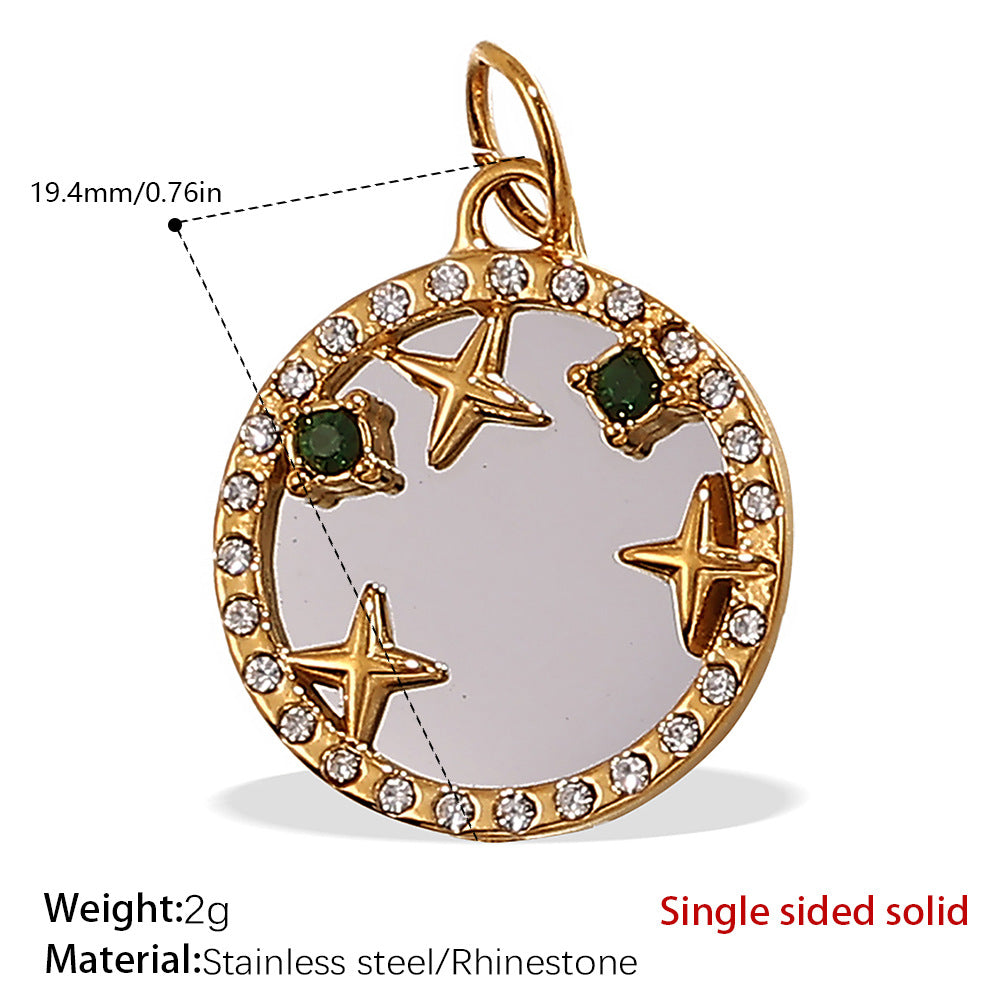 Wholesale Zircon Inlaid Starfish Round Stainless Steel Necklace Pendant