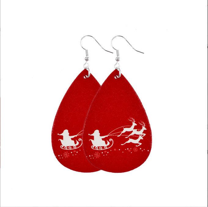 Wholesale Christmas Earrings Christmas Tree Snowflake Elk PU Leather Earrings